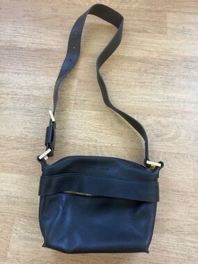 AllSaints Black Leather Shoulder Bag with Wide Strap